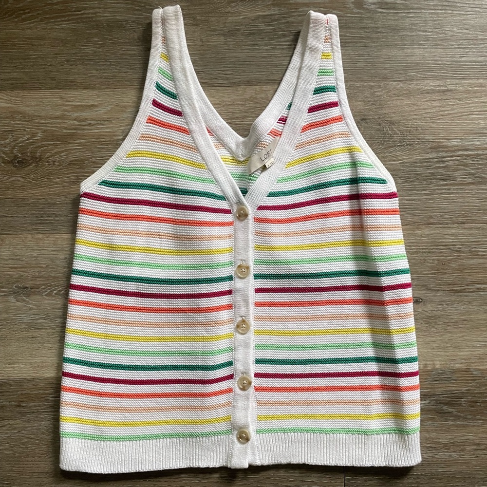 LOFT Rainbow Striped Button Down Sweater Tank